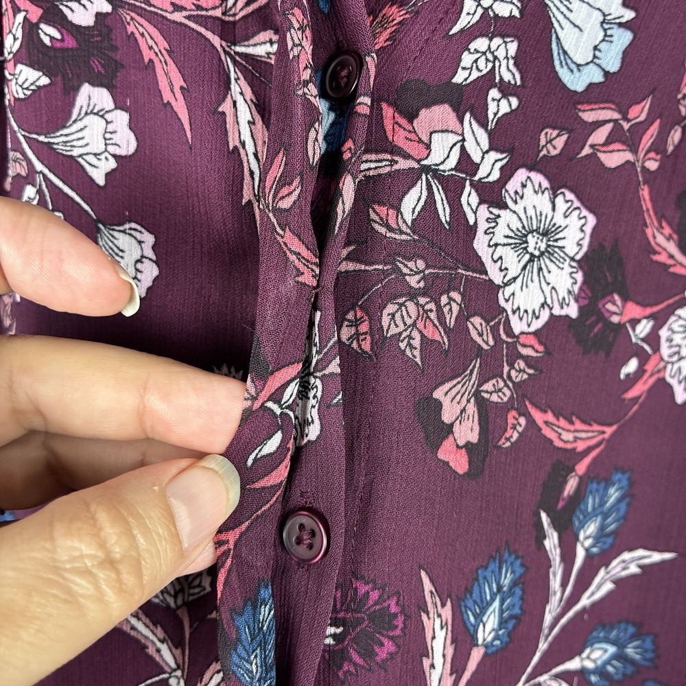 CeCe Floral Blouse L Purple Plum Bell Ruffle Long Sleeves Boho Peasant Hippie - Picture 7 of 10